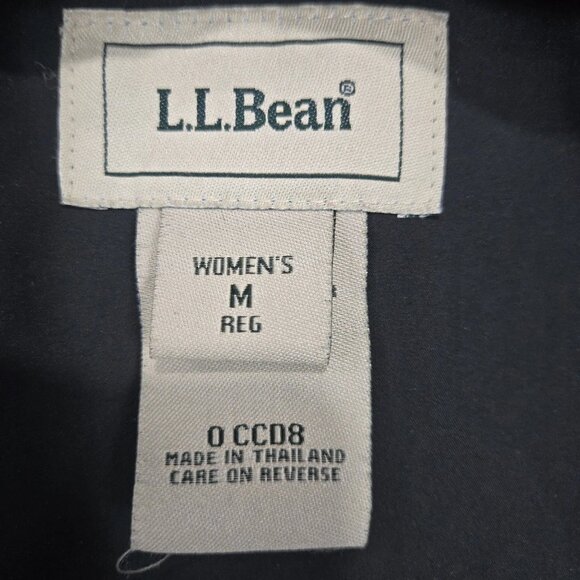 LL Bean Rain Jacket Size Medium Zipper Button Front Black Light Trench Coat - Picture 5 of 9